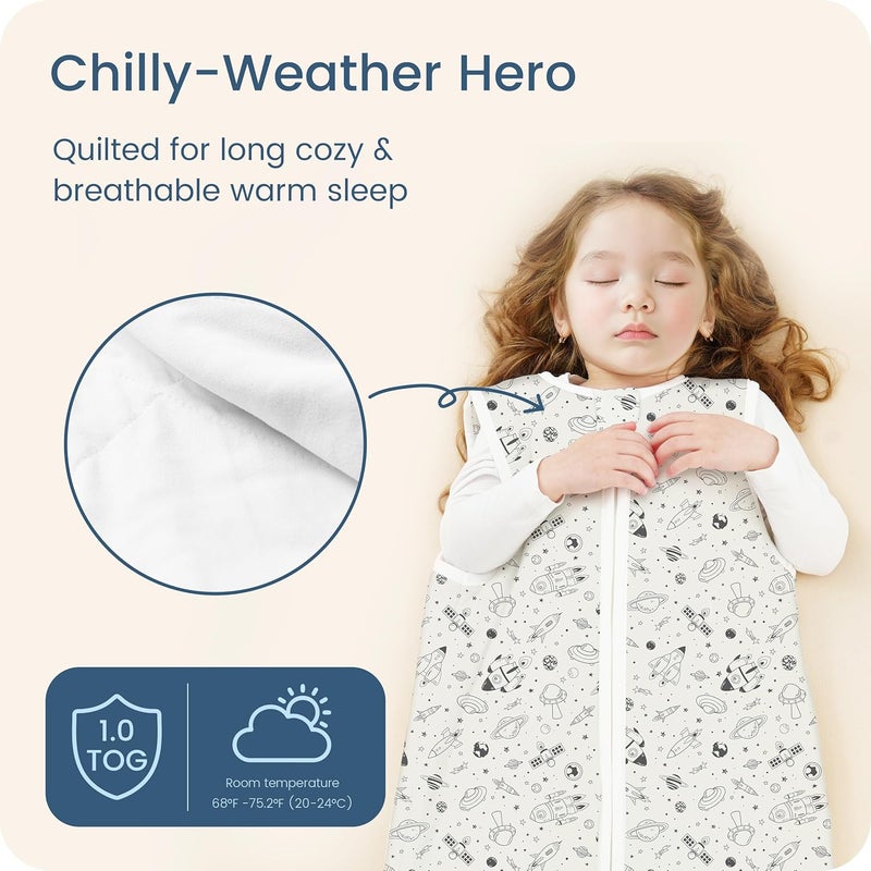 TOTBASIC 1.0 TOG Sleep Sack 6-12-15 Months, Ultra Soft Sleeping Bag, Premium Baby Wearable Blanket with 2-way Safe Zipper All Season Sleep Sack, 1 Pack(Space Odyssey) - Image 2